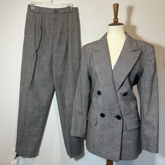 VTG Giorgio Houndstooth Plaid Wool Double Breasted Hi Waist Pants Suit Large 90s - Picture 16 of 16